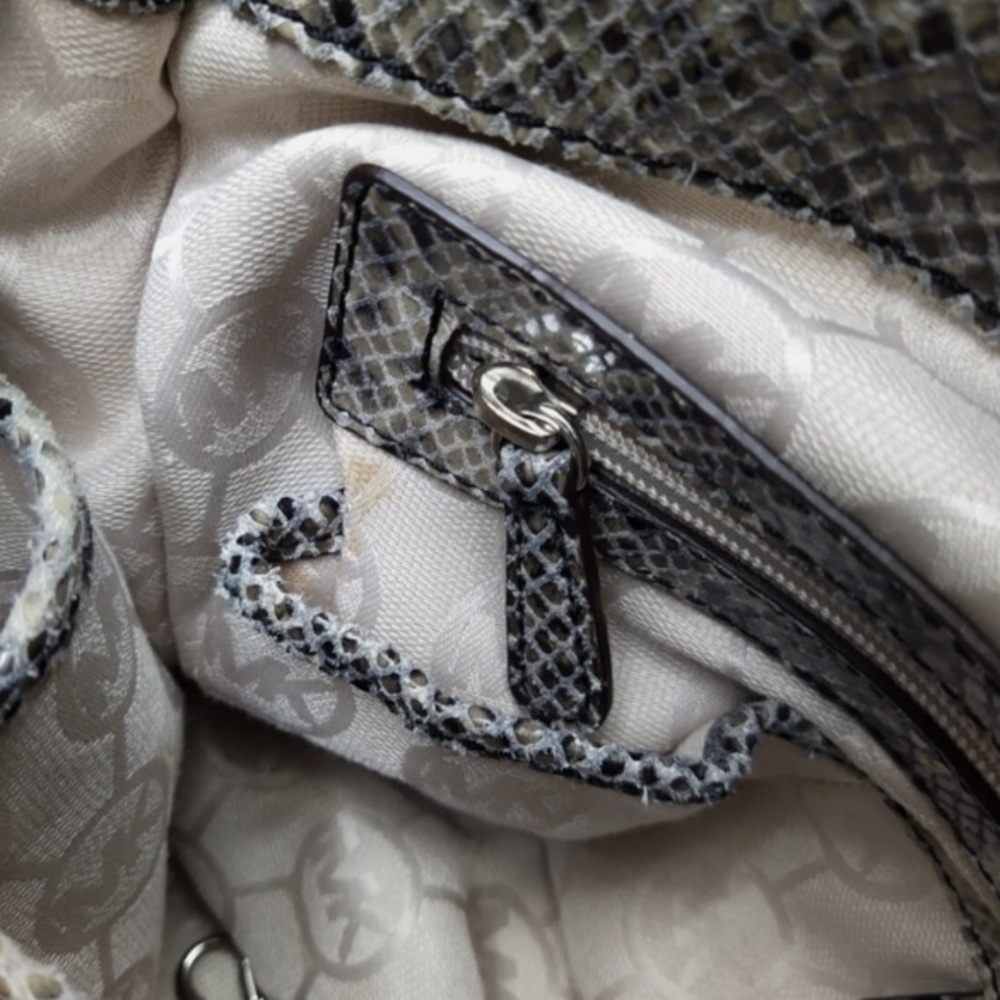 Michael Kors Ombré Hamilton Gray Leather Snakeskin Embossed Satchel Shoulder Bag - Picture 6 of 11